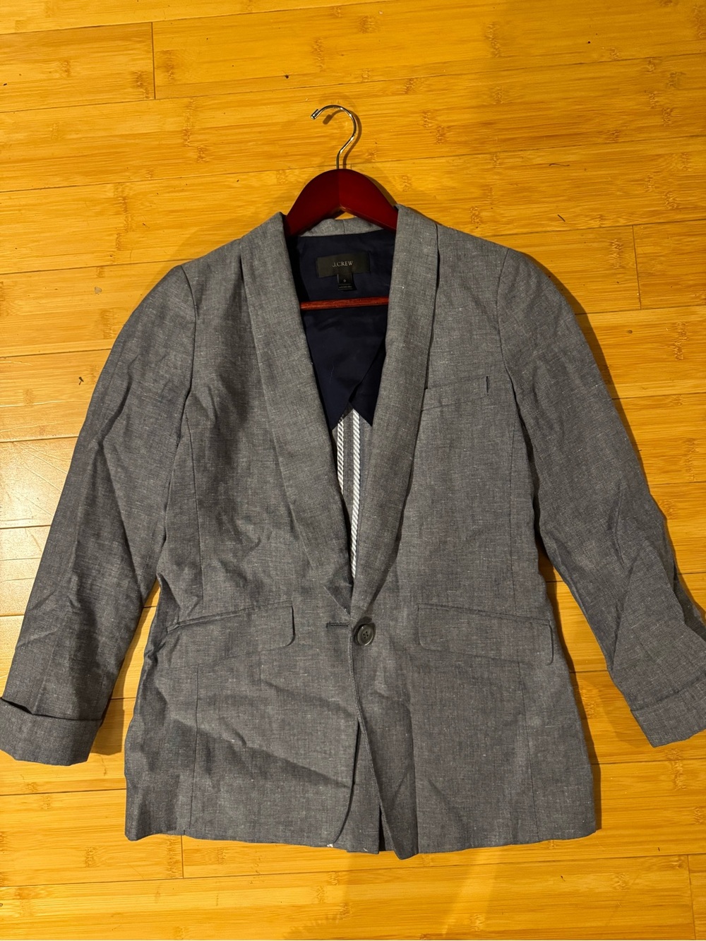 J. Crew Gray Chambray Shawl-Collar Blazer